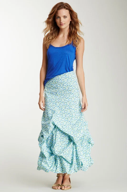 Stretch Poplin Balloon Skirt - Turquoise Print