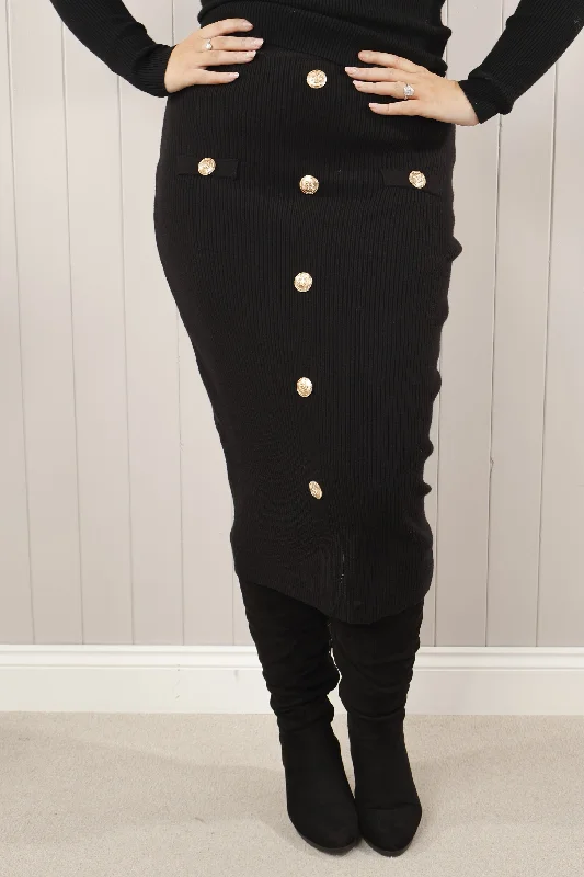 Ursula Gold button knit skirt Black