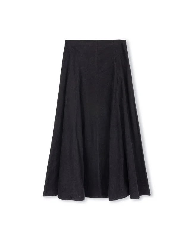 Vibe Black Corduroy Paneled Midi Skirt