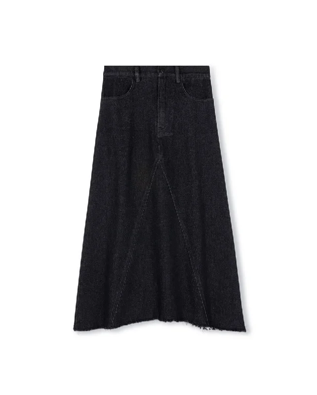 Vibe Black Denim Release Hem Midi Skirt