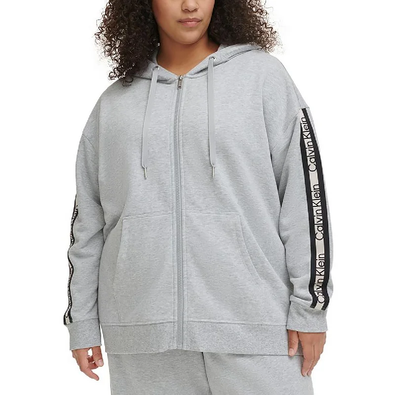 Plus Womens Fleece Striped Zip Hoodie