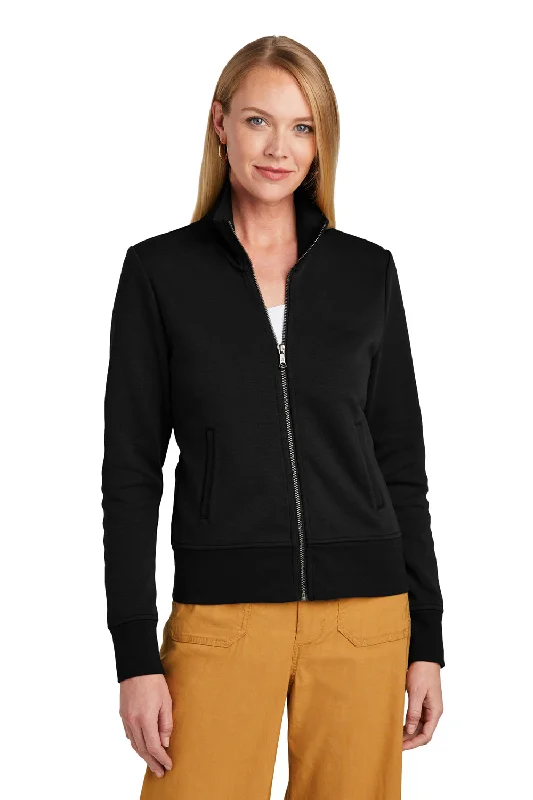 Brooks Brothers Womens Double Knit Full Zip Sweatshirt w/ Pockets - Deep Black