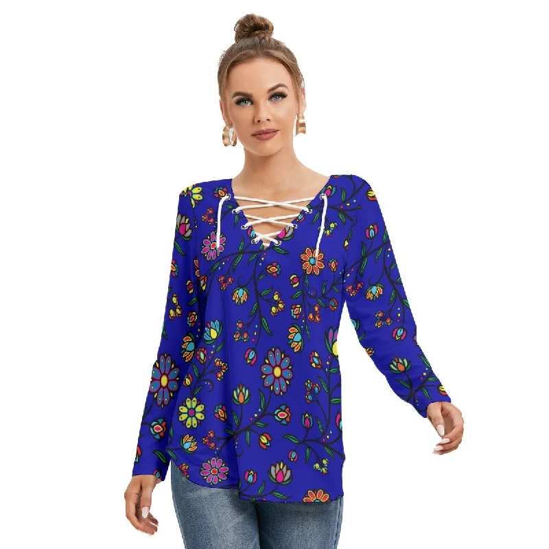 Cosmic Whisper Elk Shadow SQ Women's Long Sleeve Neckline Tie Sweatshirt