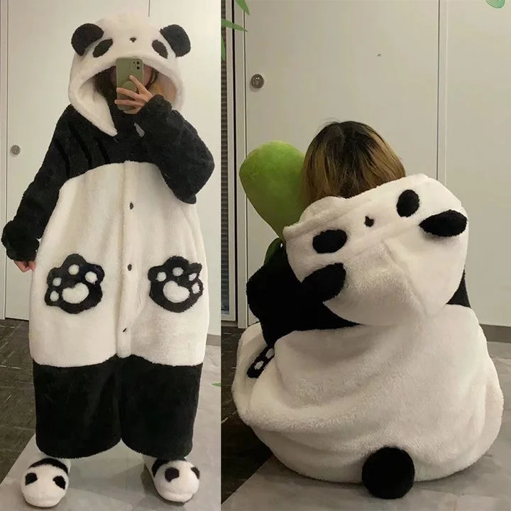 Funny Cartoon Panda Plush Hooded Pajamas Set yv32000