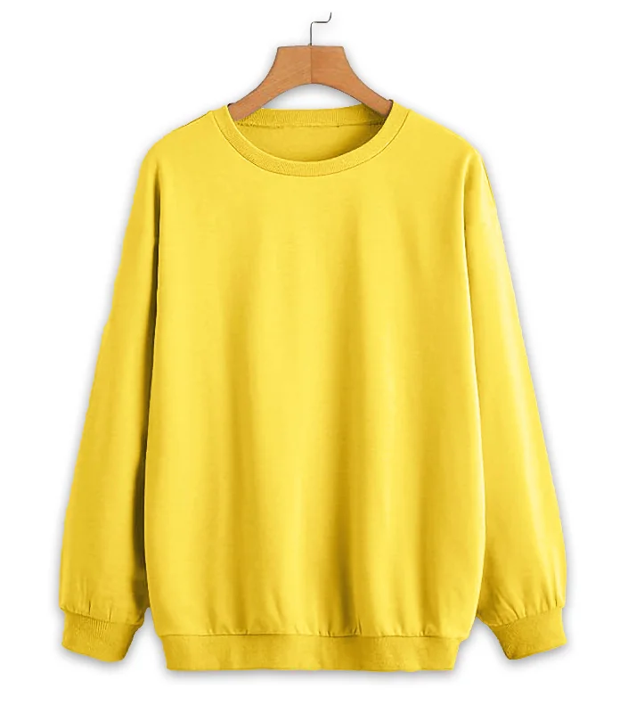 Vimal Jonney Yellow Solid Round Neck Cotton Fleece Sweatshirt for Women