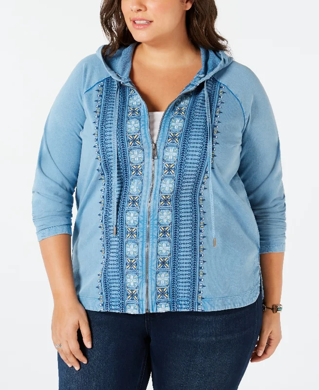 Style & Co Plus Size Cotton Embroidered Hoodie