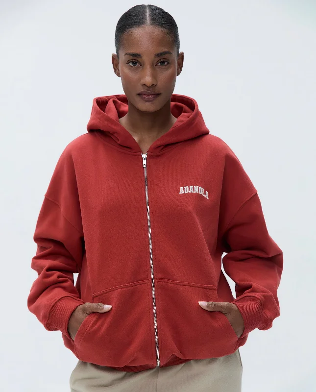 Varsity Oversized Full Zip Hoodie - Vintage Red