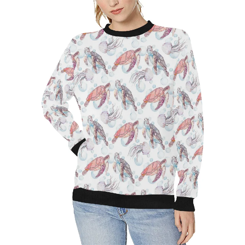 Watercolor sea turtle jellyfish pattern Women's Crew Neck Sweatshirt